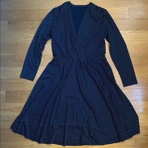 Vintage Elegant Navy Blue Polka Dot Dress